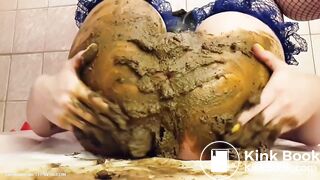 Brunette shits smears stuffs pussy and tastes