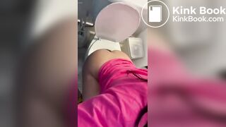 Blonde girl shits a big soft log in toilets