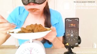 Slut finds out how fast she can eat her fresh shitpile