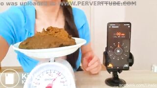 Slut finds out how fast she can eat her fresh shitpile