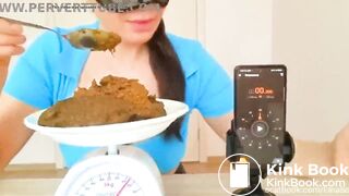 Slut finds out how fast she can eat her fresh shitpile