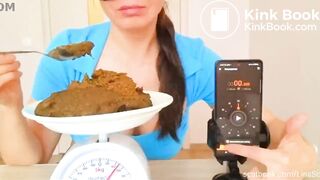 Slut finds out how fast she can eat her fresh shitpile