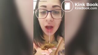 Chubby girl licking her shit