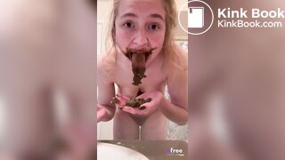 Shits in her hand then chews it