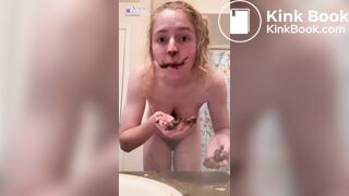 Shits in her hand then chews it