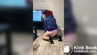 furry watches barney and makes pushies in diaper