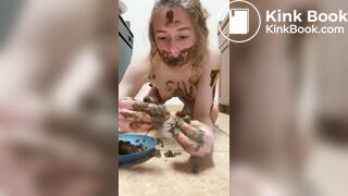 Cute Girl poops on the floor, smears and eats it :)