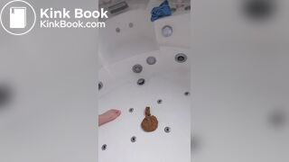 A milf is proud of her poop