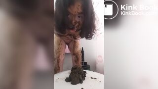 HUGE poop from stinky whore as she smears it on herself