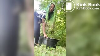 Shitting in a bucket - video 4