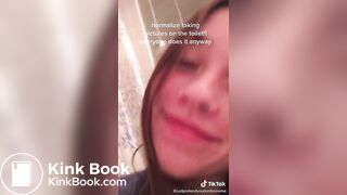 Casual girl does toilet selfie