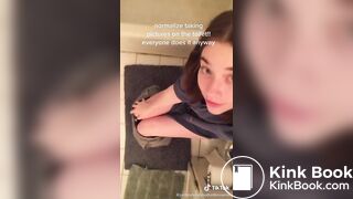 Casual girl does toilet selfie