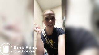 Three friends doing toilet selfies