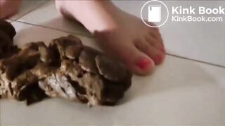 Sexy girl pooping on floor standing