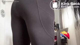 Woman poop her black leggings