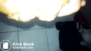 Crazy Latina chick grabs shit log to smear, lick & chew