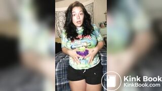 Cute chubby chick shits on her bed bc her belly hurts