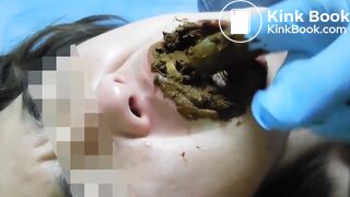 Japanese girl a lot of scat in her mouth