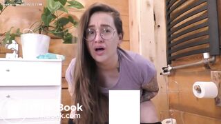 Girl has diarrhea and farts in toilet
