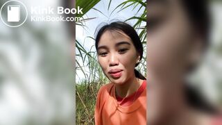 Cute girl shitting in sugarcane field