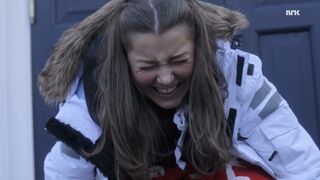 Graduate defecating on door mat - scene