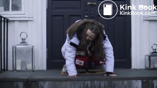 Graduate defecating on door mat - scene