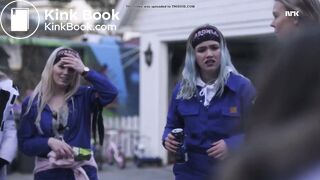 Graduate defecating on door mat - scene