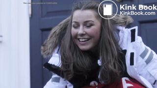 Graduate defecating on door mat - scene