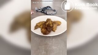 Beautiful girl shits on plate for you