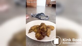 Beautiful girl shits on plate for you