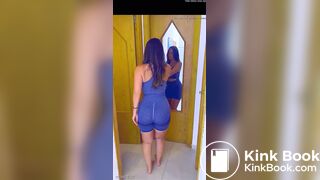 Girl pooping in a trashcan