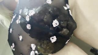 Huge bulge in thin black panties