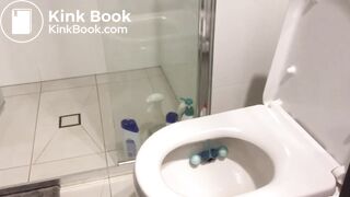 Girl has loudly diarrhea on toilet