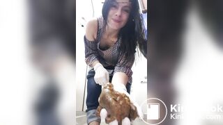 Mature woman fills her hand with soft, gassy shit