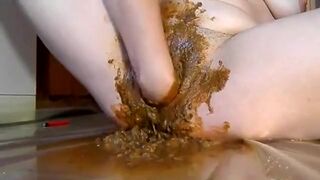 Shit on her pussy - very dirty