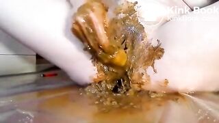 Shit on her pussy - very dirty