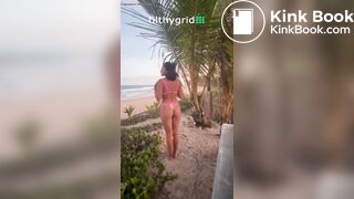 Latina taking a shit in the beach