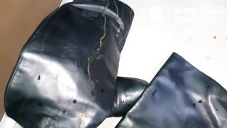 Big poop in thin black panties and pantyhose