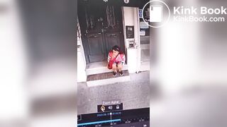 Girl shit in front of a Store