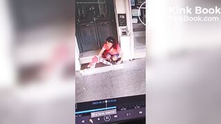Girl shit in front of a Store