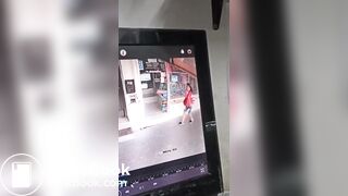 Girl shit in front of a Store