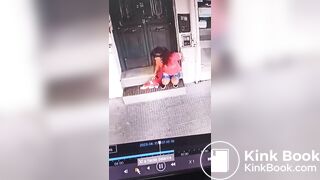 Girl shit in front of a Store