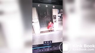 Girl shit in front of a Store