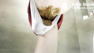 Sexy poop in red dress and satin panties