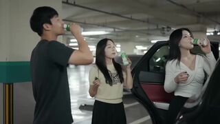 Korean girls poop outside car