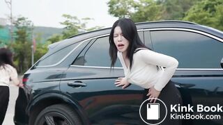 Korean girls poop outside car