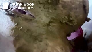 Big shit in thin pink lingerie