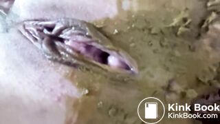 Big shit in thin pink lingerie