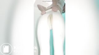 Peeing and pooping her tight white jeans