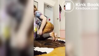 Hot woman mears herself with excrements